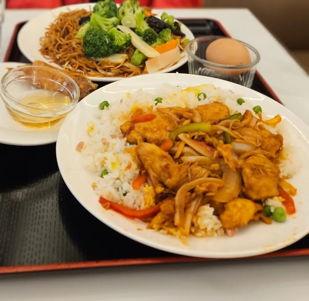 Spicy Pork Fried Rice Assorted Veggies Fried Noodle Boiled Egg Spring Roll